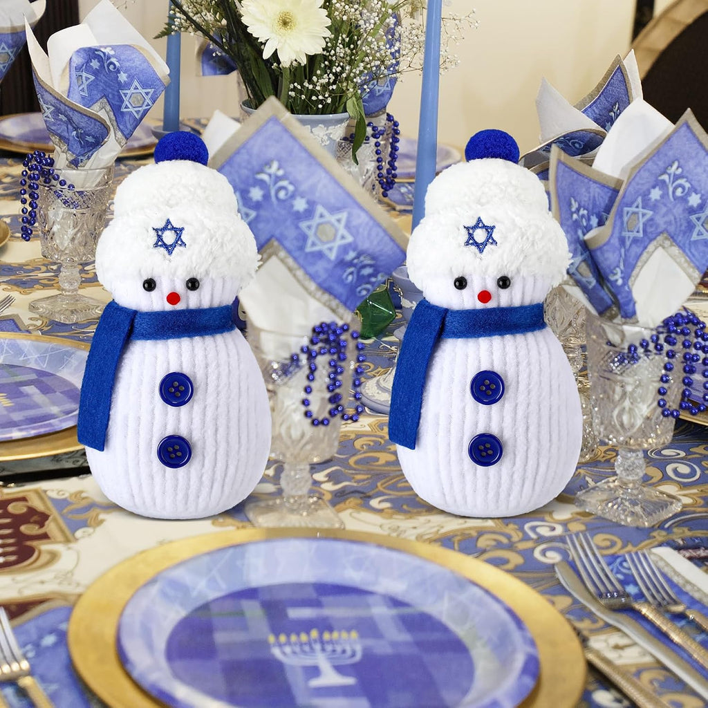 Hanukkah Decorations Indoor Hanukkah Sock Snowman Plush Figurines with Star of David 6'' H Stuffed Handmade - Set of 2