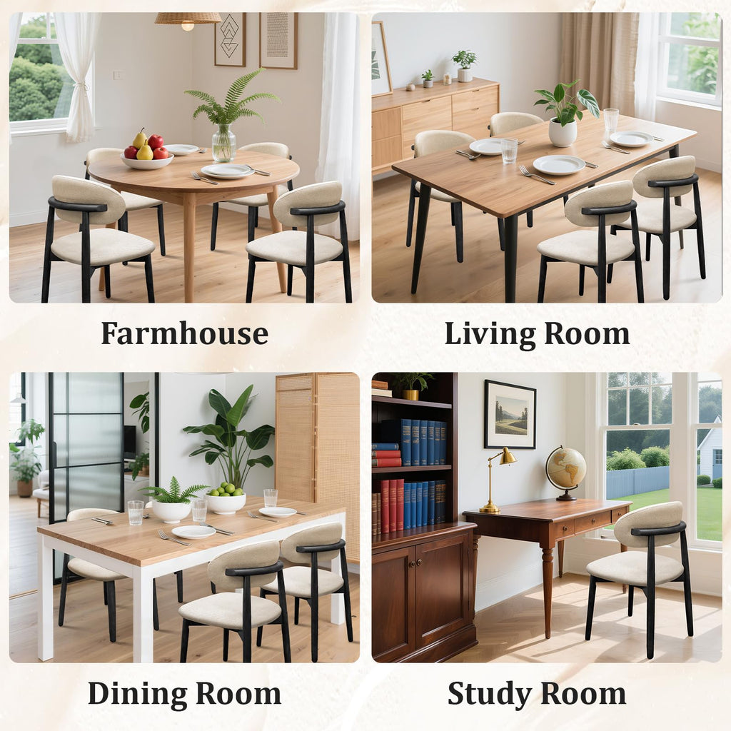 Wooden Dining Chairs Set of 8, Mid Century Modern Fabric Upholstered Kitchen Chairs Side Chairs, Farmhouse Dining