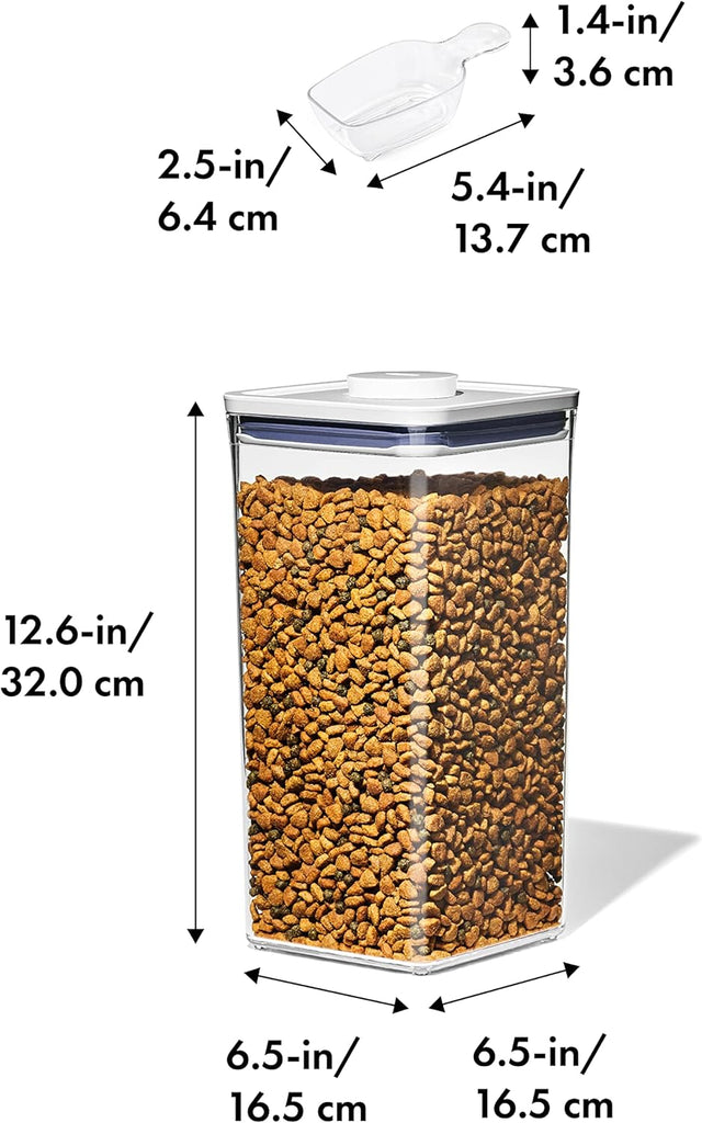 Pet POP Container - 6.0 Qt/5.7 L with Half Scoop, Ideal for up to 6.5lbs of Dog Food or 4.5lbs of Cat