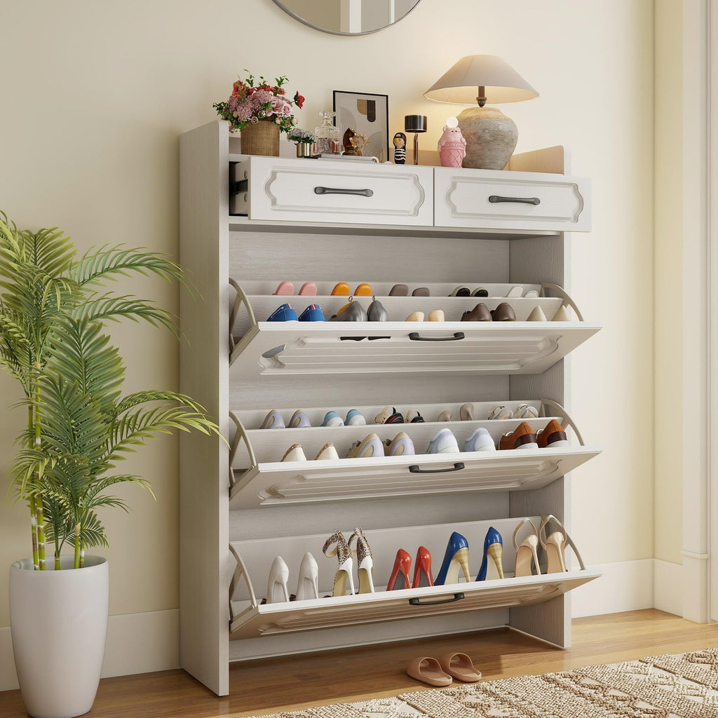 Shoe Cabinet, Narrow Shoe Storage Cabinets with 3 Flip Drawers and 2 Top Drawer, Modern Shoes Rack Organizer