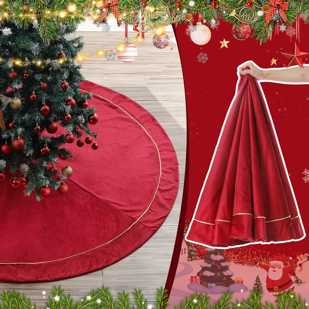 72 Inch red Tree Skirt for 7.5-12 Ft Tree Christmas Red Velvet Fur Plush Luxury Tree Skirt Large for Merry Christmas