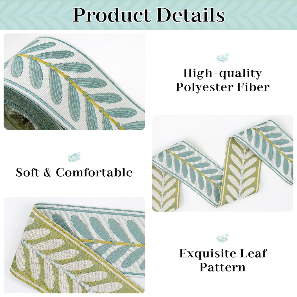 Jacquard Ribbon Fabric Trim 2.4 Inch Leaf Pattern Jacquard Woven Embroidery Decorative Ribbon for DIY - 10.9 Yards
