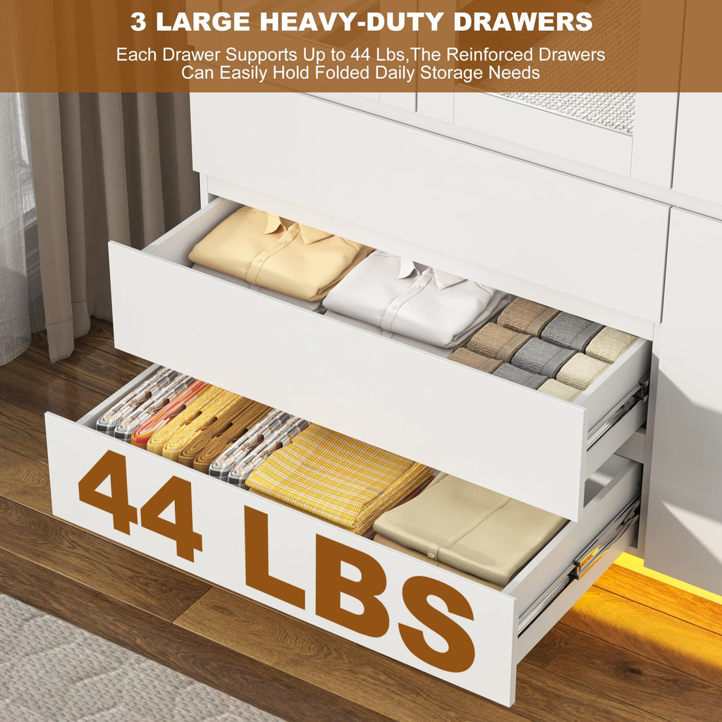75"H Tall Modern 3 Doors Wooden Armoire Wardrobe Closet with 3 Drawers & 2 Mirror, Clothing Storage Cabinet with