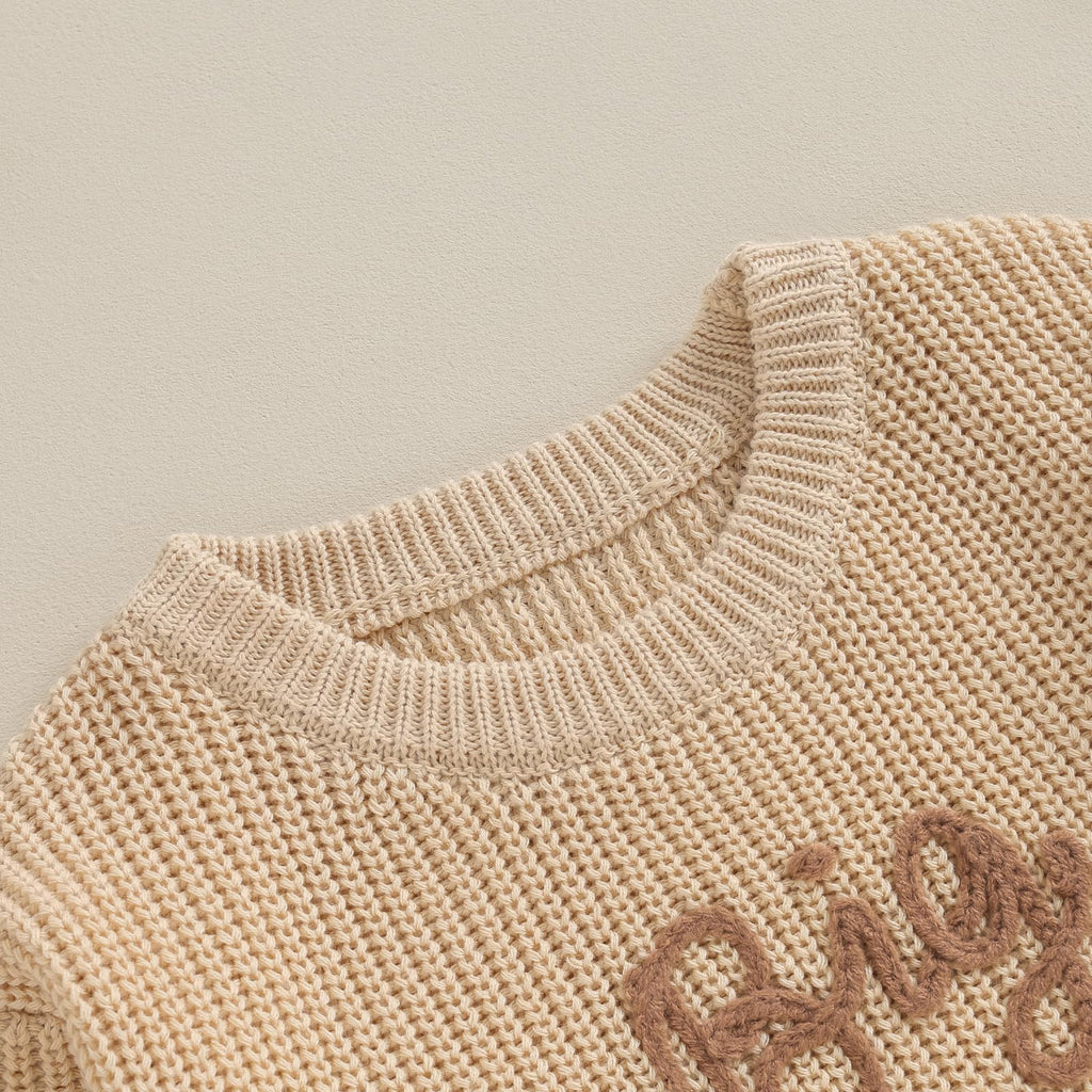 Big Brother Little Brother Matching Outfits Letter Embroidery Knit Sweater Shirt Baby Boy Winter Warm Clothes (Khaki