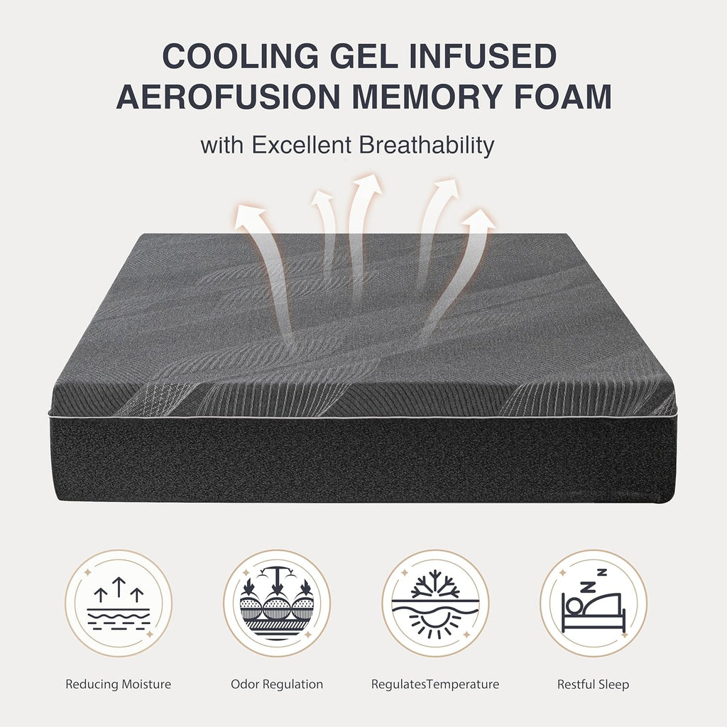 Queen Size Mattress 12 Inch Gel Memory Foam Medium | Cooling & Back Pain Relief, Fiberglass Free, CertiPUR-US