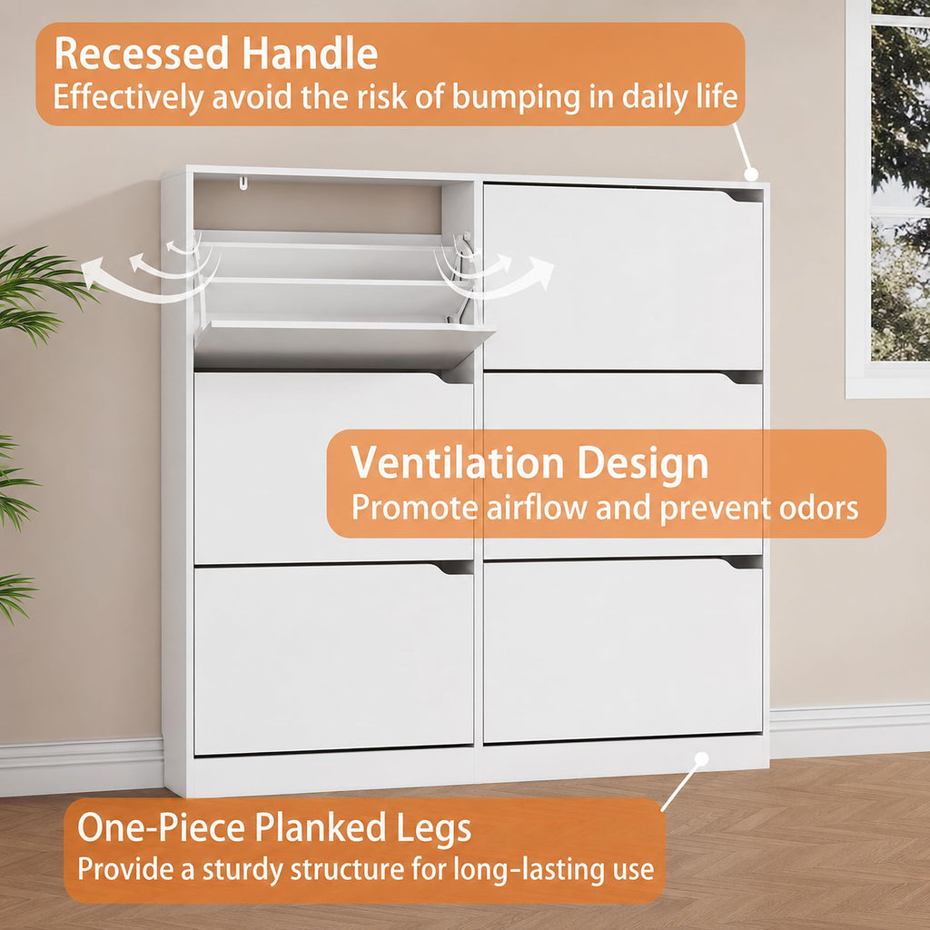 White Hidden Shoe Storage Cabinet with 6 Flip Drawers
