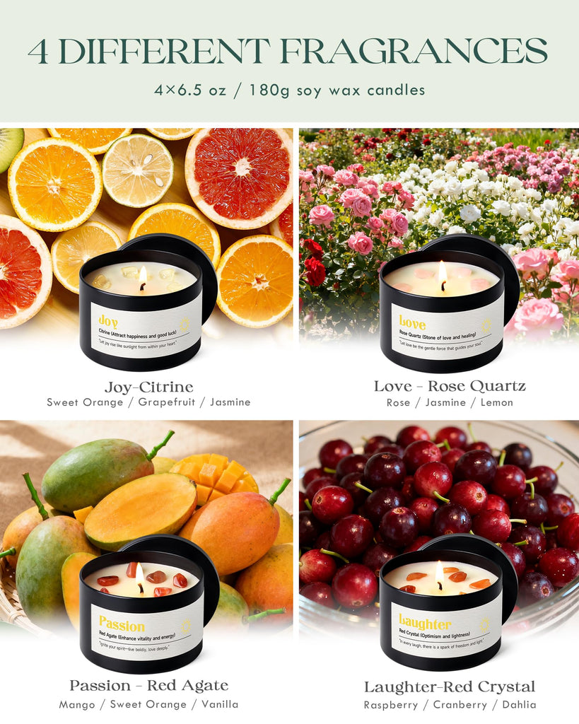 Crystal Energy Candles Set for Women - Soy Candle Scented