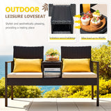 Greesum Patio Conversation Set Outdoor Wicker Furniture Sets with Soft Cushions and Built-in Coffee Table for Lawn