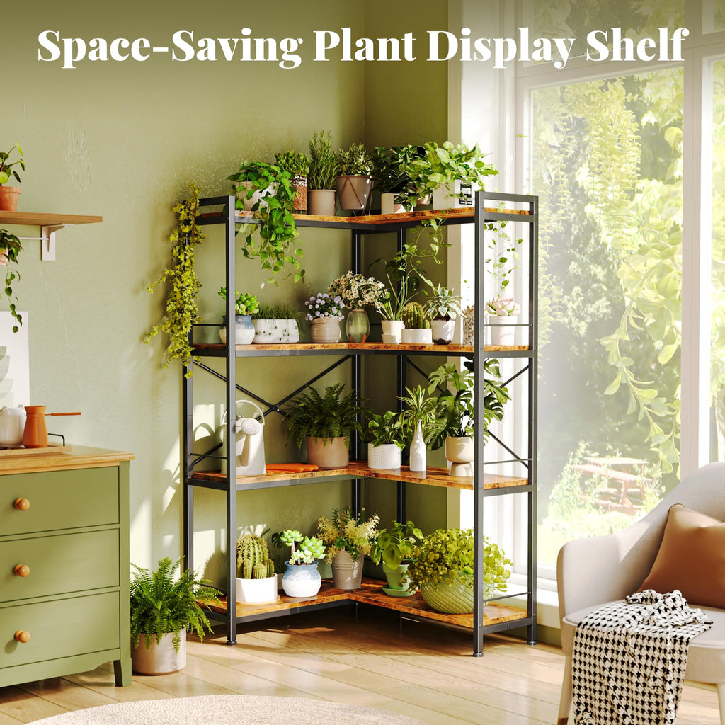4 Tier Bookshelf, L Shaped Corner Bookshelf with 8 Open Shelves, 49.4 Inch Straight Wide Bookcase with Metal Frame