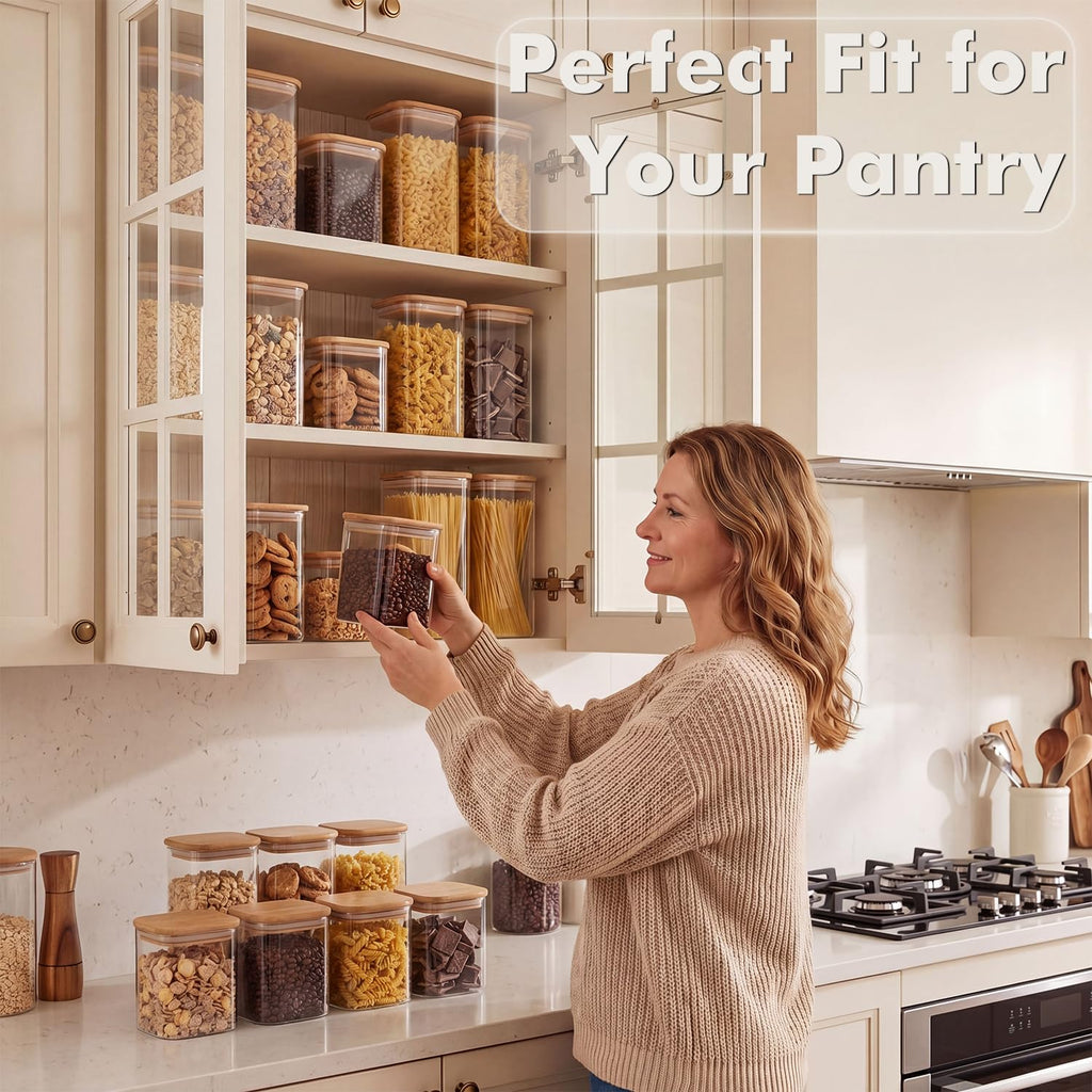 3-Pack 2Qt Rectangle Glass Storage Jars with Bamboo Lids