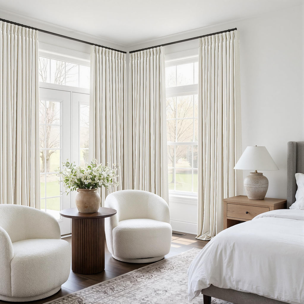 Natural Pinch Pleated Linen Blackout Curtains 102 Inches Long