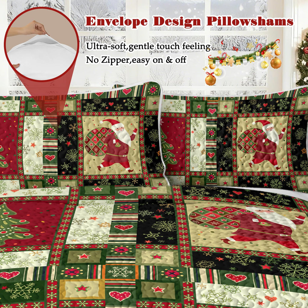 Christmas Quilt Green Red Plaid Comforter Set Full/Queen