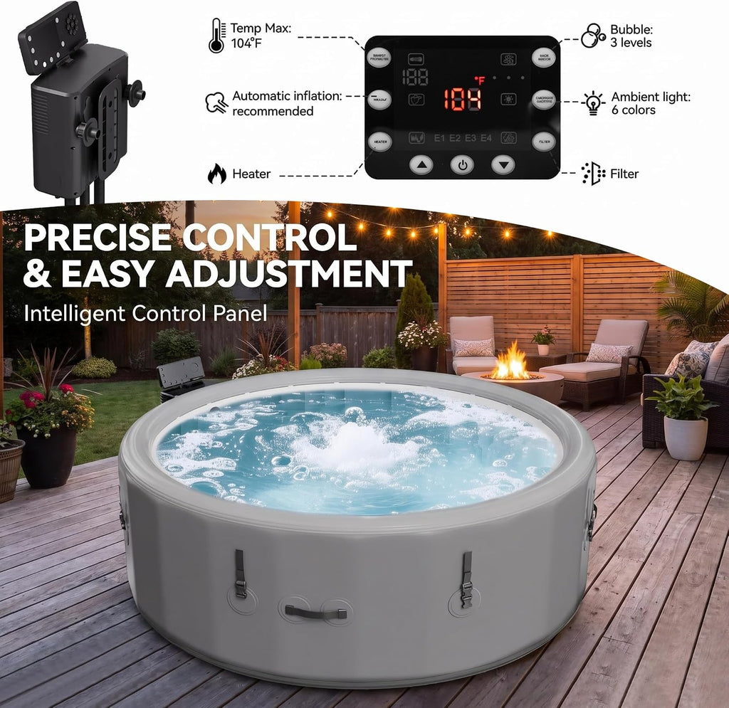 4 to 6 Person Inflatable Hot Tub, Portable Outdoor Spa with 150 AirJets, 6 LED Color Lights & Filter System, 85" x 28"