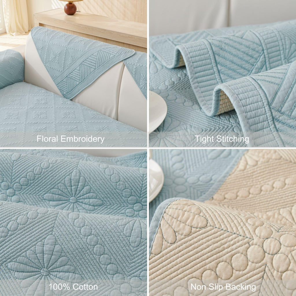 Boho Cotton Quilted Sofa Couch Cover Washable Soft Non Slip Sectional Couch Covers Floral Embroidery Sofa Slipcover