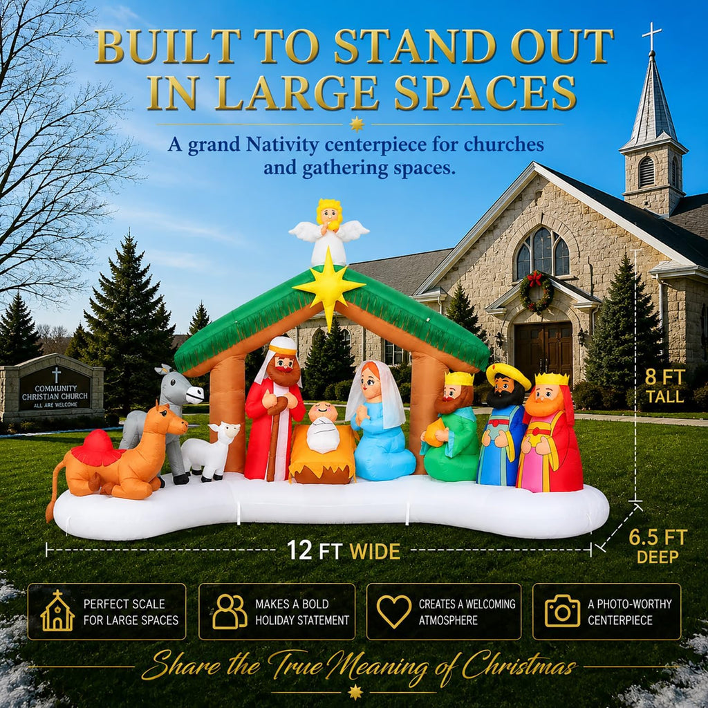 12FT Christmas Nativity Scene Inflatable with Jesus, Mary & Joseph