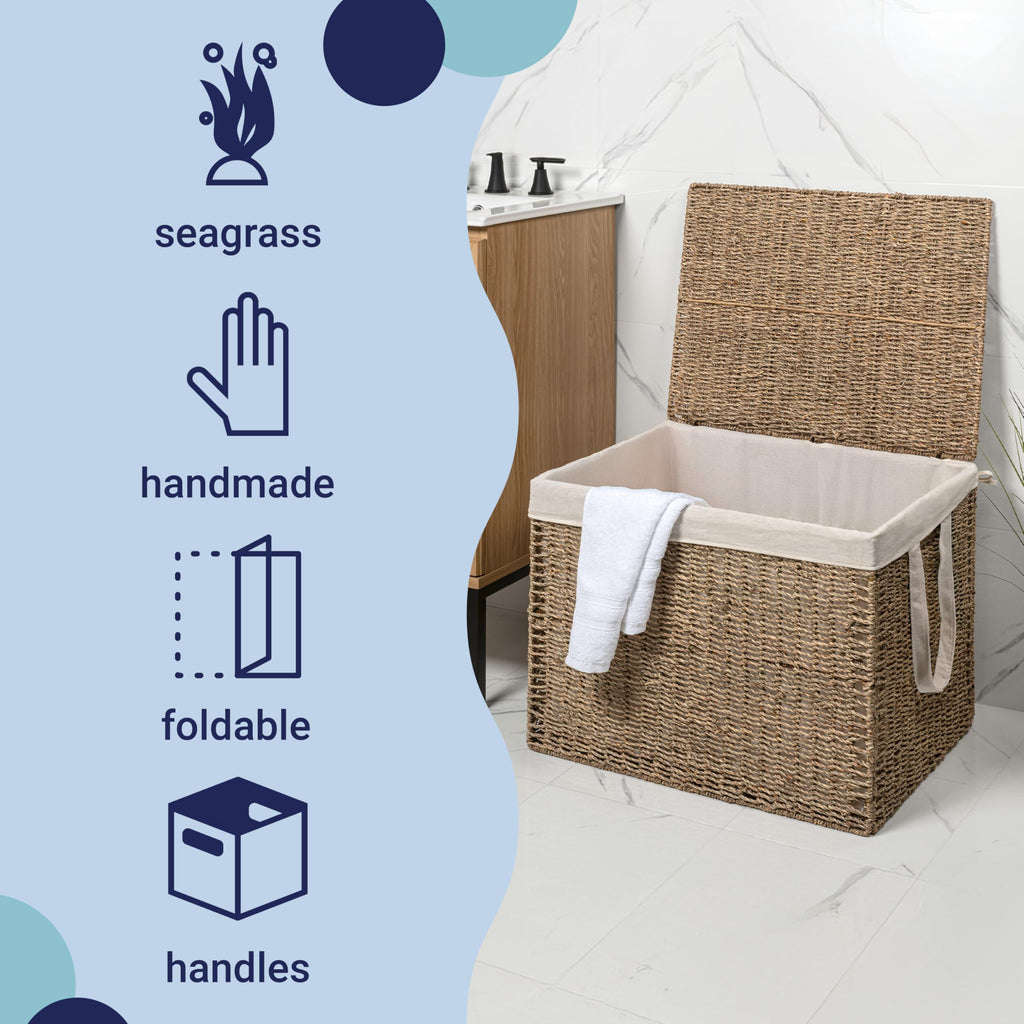 Reed Laundry Hamper Handwoven Seagrass 29.1 Gal 17.7" H, Natural