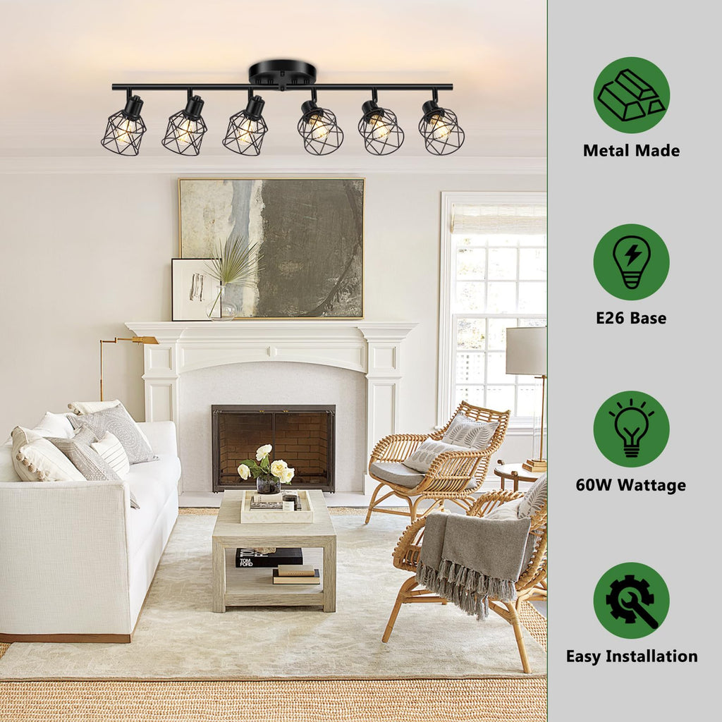 Black Semi Flush Mount Ceiling Light, Multi-Directional Ceiling Light Fixtures, Rotatable Kitchen Track