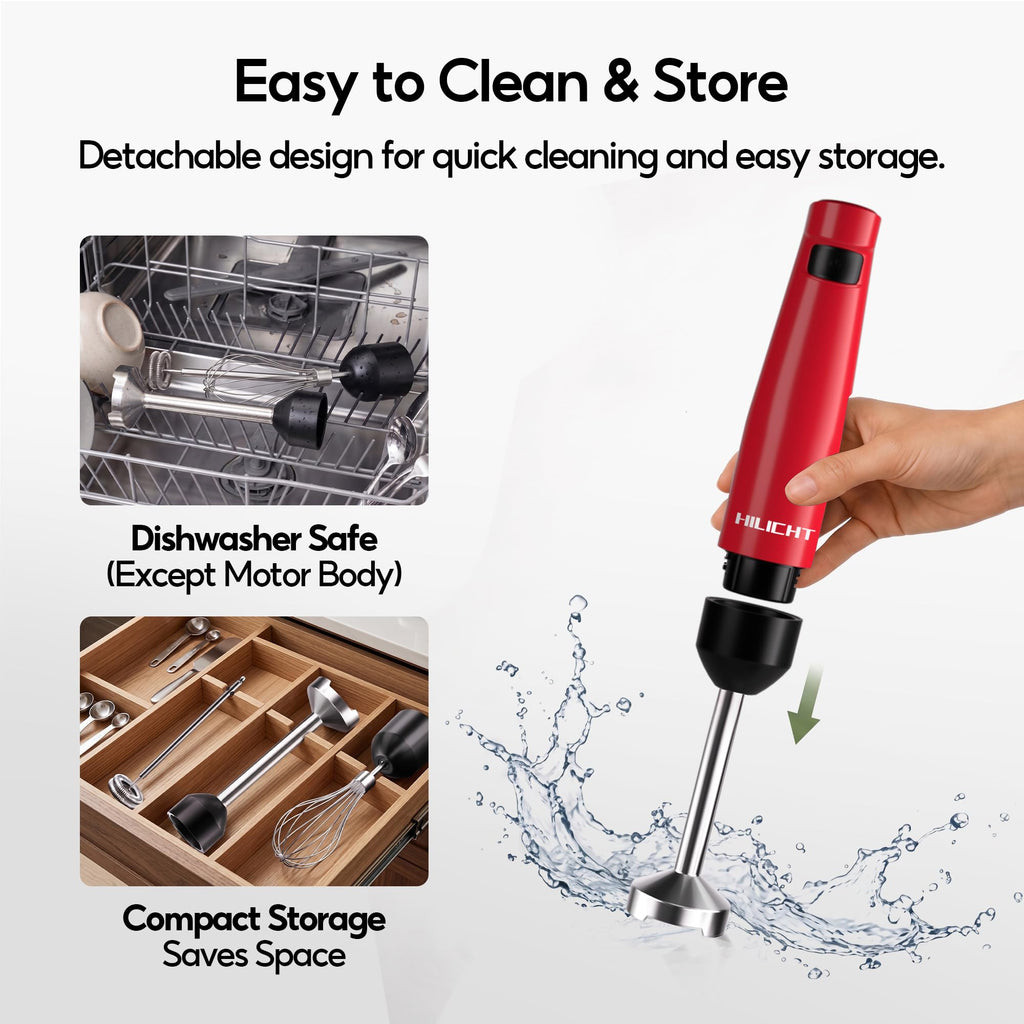 Cordless Hand Blender, 12V Rechargeable Immersion Blender with Brushless Motor, 60+ Bowls per Charge, 2-Blade, Auto