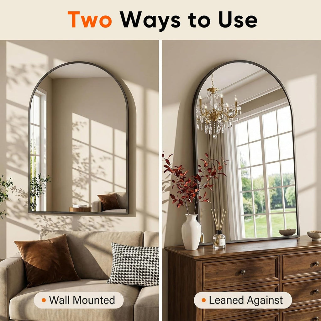 Arched Bathroom Mirror, 24"x36" Wall Mounted Mirror, Vanity Mirrors for Over Sink, Aluminum Alloy Frame Bathroom