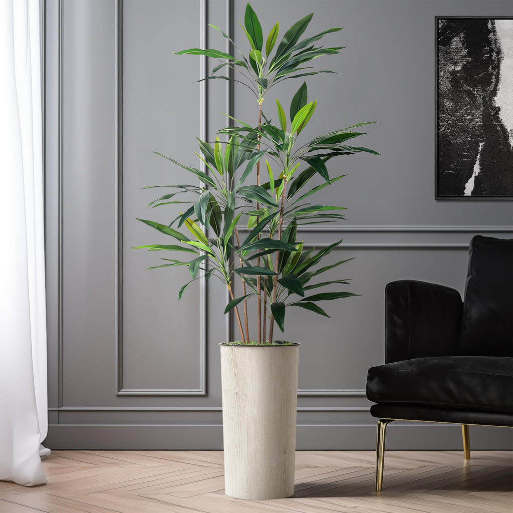 Artificial Tree in Modern Swirl Pattern Planter, Fake Dracaena Tree Silk Tree for Indoor and Outdoor Home Decoration