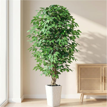 6FT Artificial Ficus Tree, Large Fake Ficus Tree White Planter