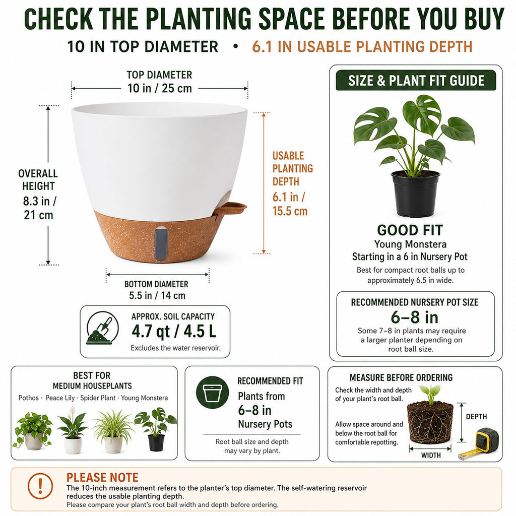2 Pack 10 inch Plant Pots, Plastic Self Watering Planters