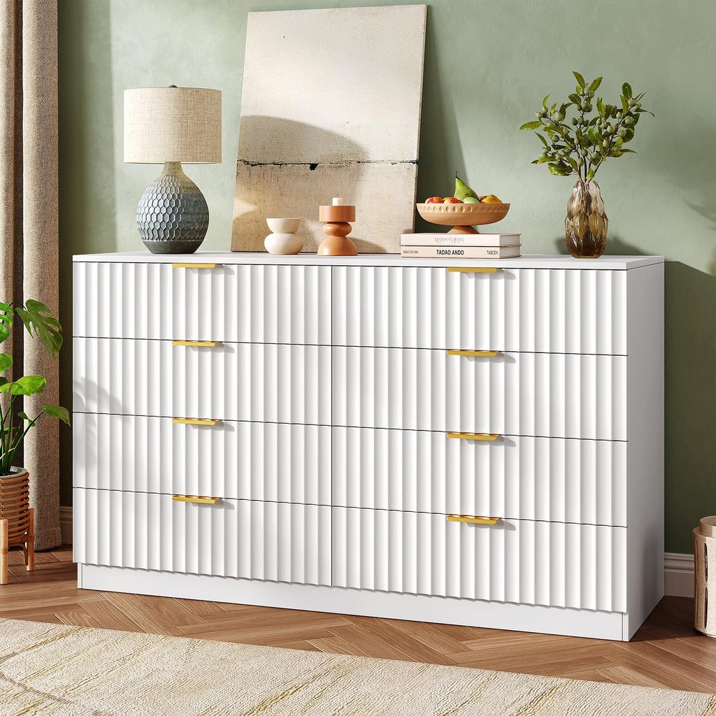 47.2" Wide Fluted 8 Drawer Dresser, White