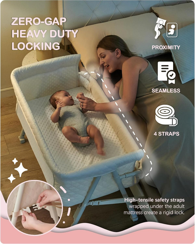 Bassinet Bedside Sleeper for Baby, 2 in 1 Baby Crib for Newborn, Bedside Bassinet with 4 Auto-Lock Wheels &