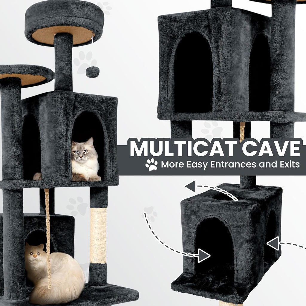 58.5inch Large Cat Tree Tower Condo for Indoor Cats, Soft Plush Multi-Level Climbing Tree Cat House with Cat Cave