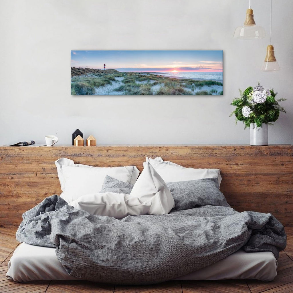 Beach Wall Art Coastal Wall Decor Sunset Lighthouse Landscape Canvas Prints Modern Horizontal Ocean Scenery Pictures