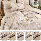 DJY Queen Comforter Set,Taupe Botanical Floral Bedding Comforter Sets Queen for All Seasons,7 Pieces Queen Bed in a