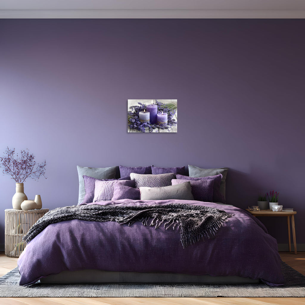 1 Panel Purple Wall Art Purple Wall Decor Lavender with Candle Canvas Picture Modern Flowers Pictures Kitchen Office