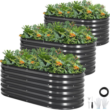 Galvanized Raised Garden Bed,4x2x1.4ft Planter Box for Deep Root Plant 3Pcs | Grey Raised Bed Kit for Gardening with