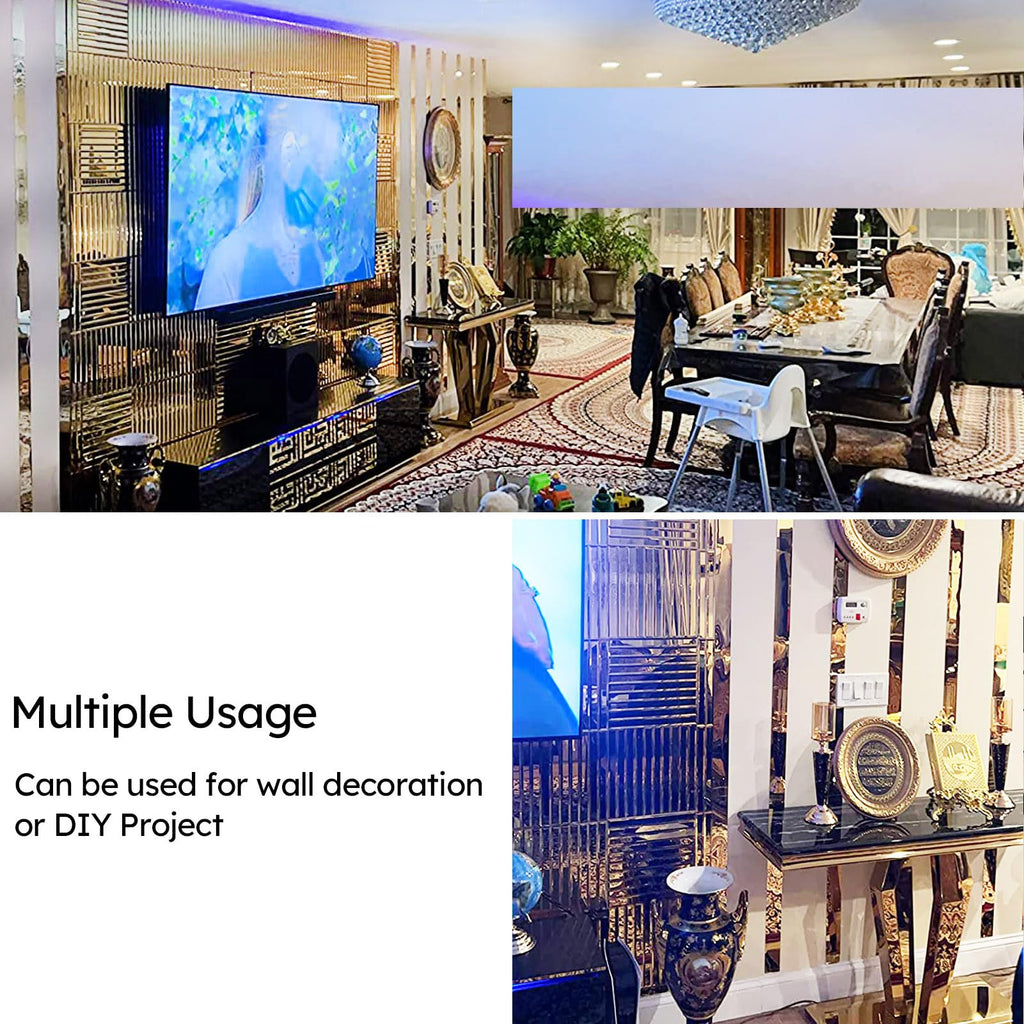 Beveled Mirror Backsplash Tiles, Gold Strip, 12x12 Inch, Mirror TIile Accent Wall, Pack of 5 Sq.ft