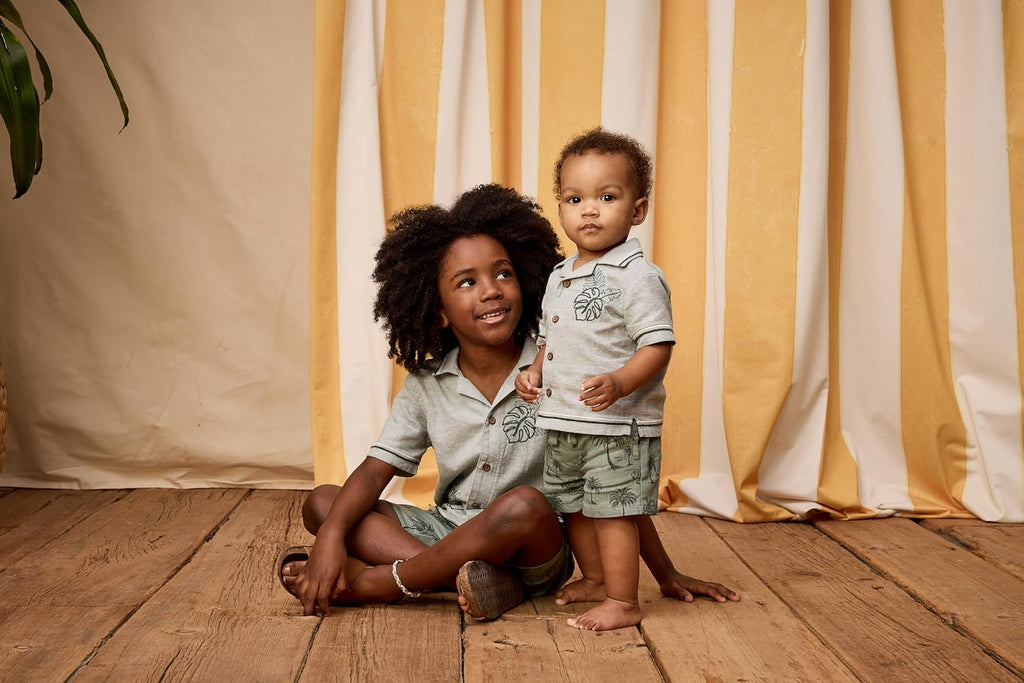 Baby Boys' And Newborn Linen Short Sleeve Shirt and Shorts,2 Piece Outfit