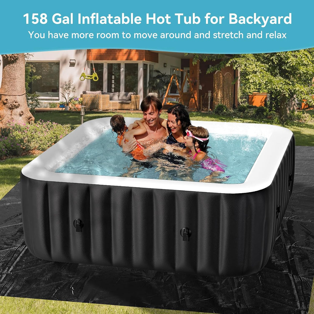 Inflatable Hot Tub, Large Square Portable Blow Up Hot Tub, 2-4 Person Leak-Proof PVC Outdoor Spa with 120 Air Jets
