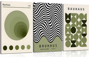 Green Bauhaus Wall Art, Mid Century Geometric Wall Decor, Set of 3, 12x16in