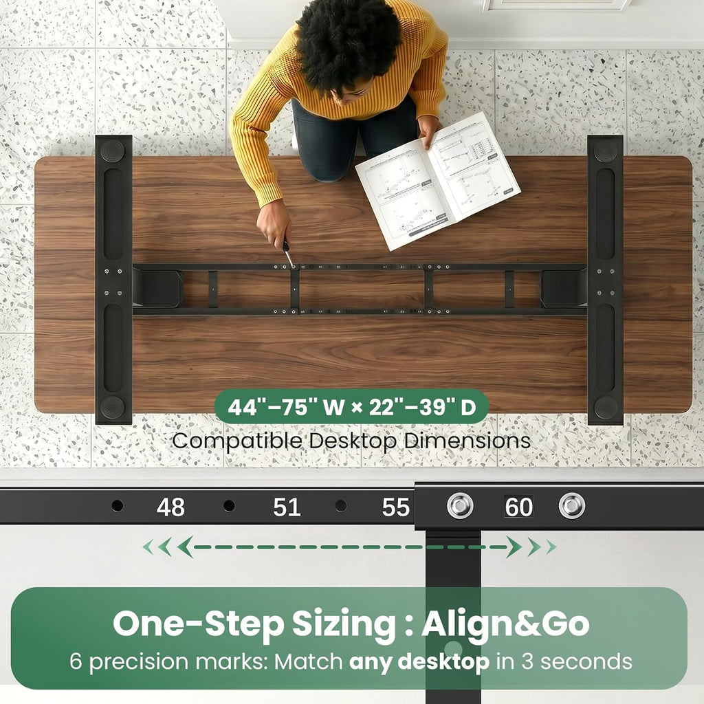 Dual Motor Standing Desk Frame for Tops up to 75" - 280 lbs Capacity | 27.9"-45" Height Adjustable Desk Legs with 3