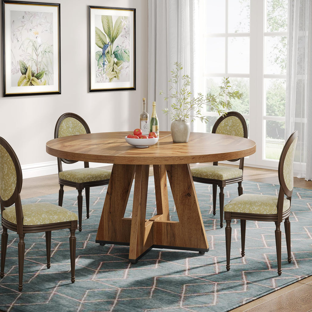Farmhouse Dining Table, 47 Inch Round Dinner Table for 4, Rustic Round Dining Room Table Dining Room Living Room