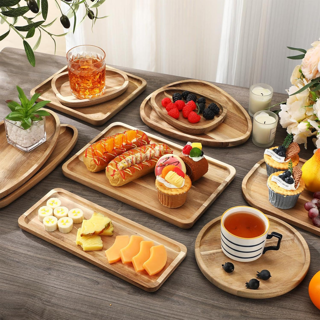 Set of 10 Acacia Wood Serving Platter and Trays Multi Shape Wood Plates Serving Tray Acacia Wooden Charcuterie Board