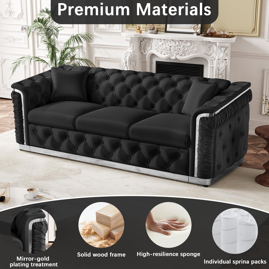 Chesterfield Sofa Set of 2, Luxury Black and Silver Couch, Black