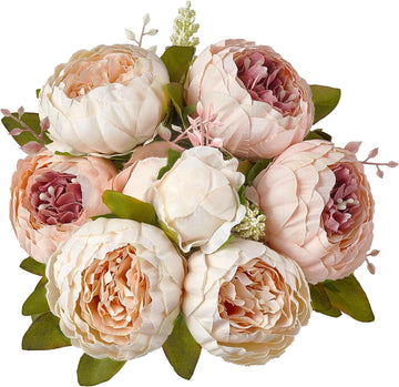 Peonies Artificial Flowers, 13 Stems Faux Peonies Real Touch 1 Pack - Set of 2