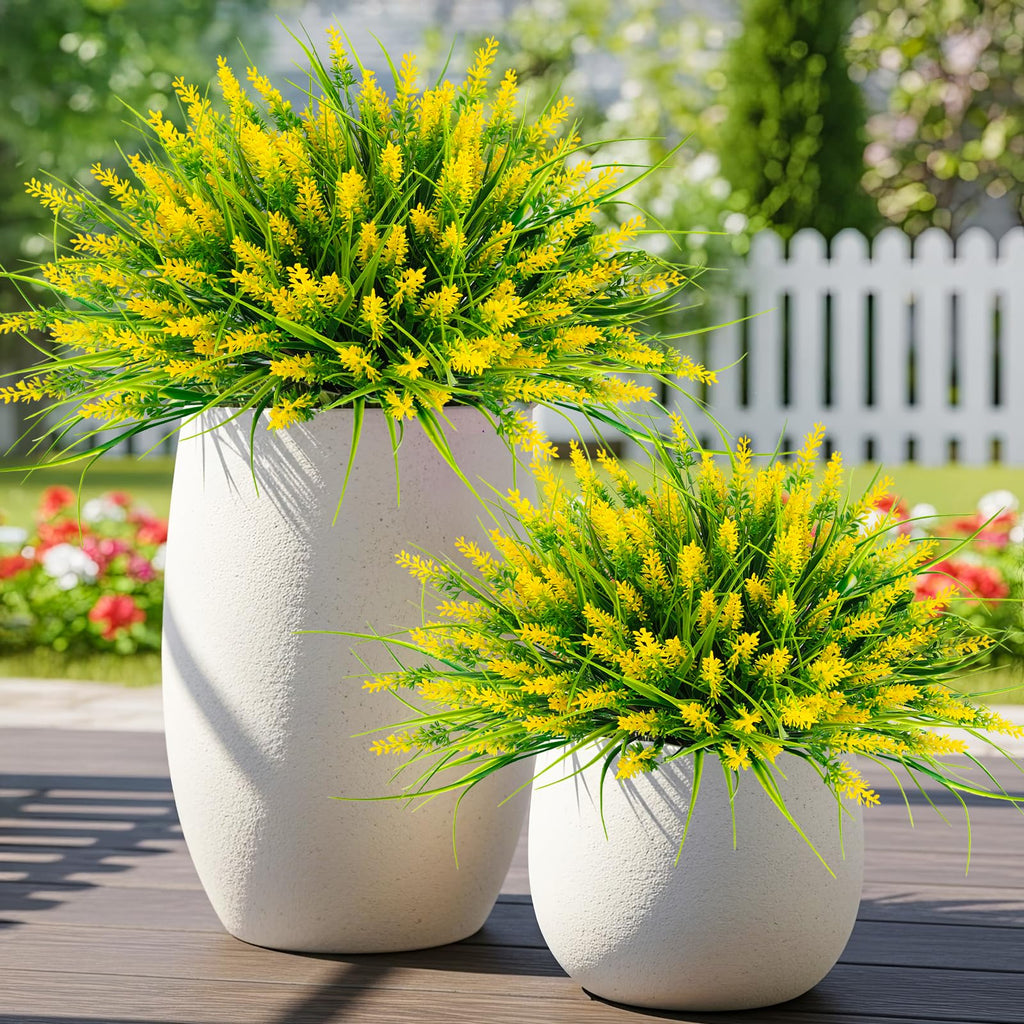 Artificial Plants Outdoor, 20 Bundles Fake UV Resistant Plastic Monkey Grass with Flowers for Pot Garden Decor