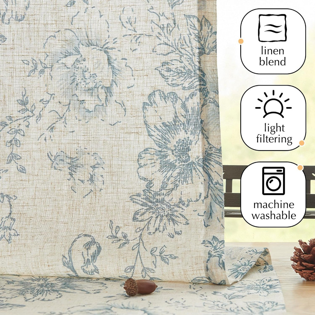 Floral Kitchen Curtains Set Linen Tier Curtains and Valance Farmhouse Drapes for Small Windows 36 Inch Length for