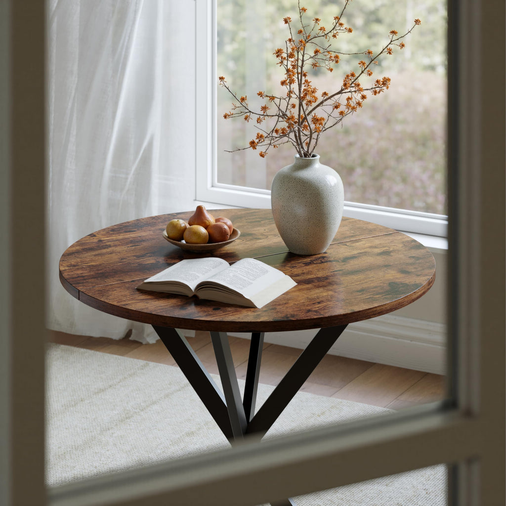 31.5" Small Round Dining Table for 2-4 Rustic Brown Dinner Table