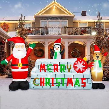 10FT Christmas Inflatable Outdoor Decoration, Merry Christmas Inflatable Banner Blow Up Yard Decorations Inflatable
