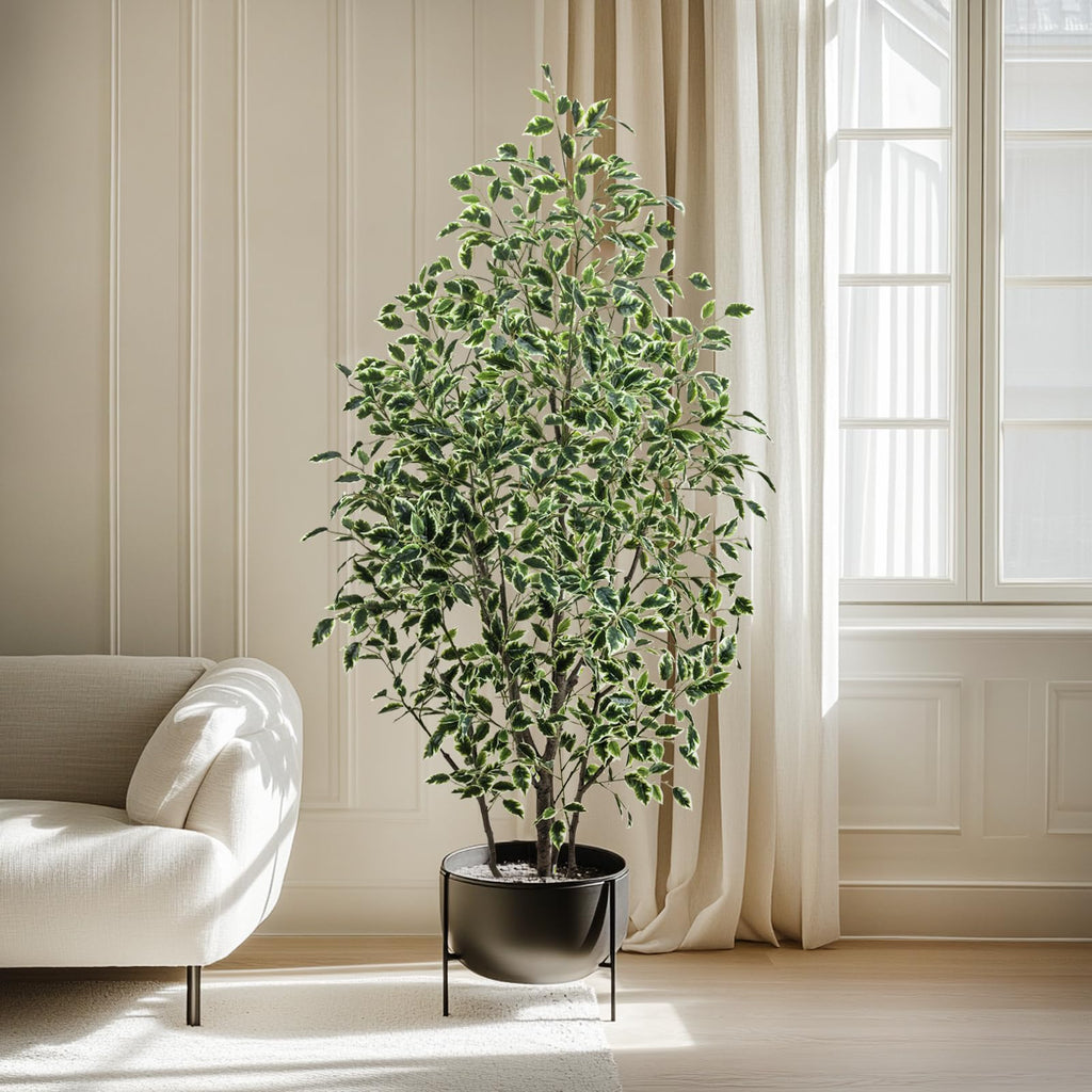Artificial Ficus Tree Indoor 6ft, Faux Tree with Realistic Silk Leaves & Trunk Corner Decor
