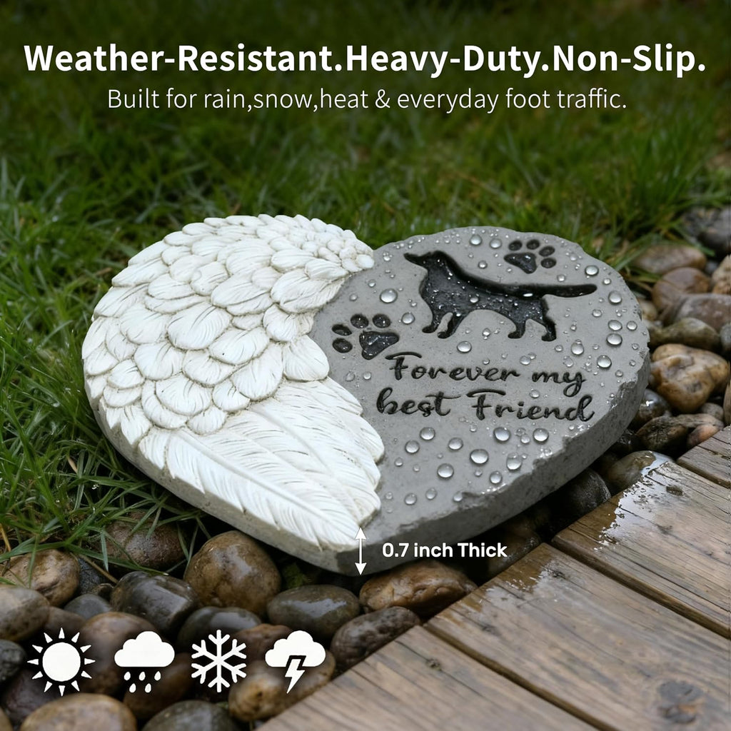 Landoraloria Dog Memorial Stepping Stone 10" Heart with Wings Outdoor Pet Grave Marker Cement Garden Remembrance