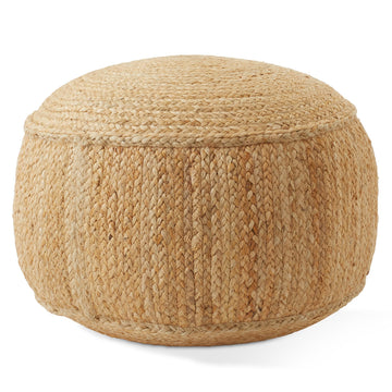 Braided Jute Pouf, Large Round Pouf Ottoman, 22" W x 22" D x 14" H Woven Jute Footrest, Decorative Indoor Boho Home