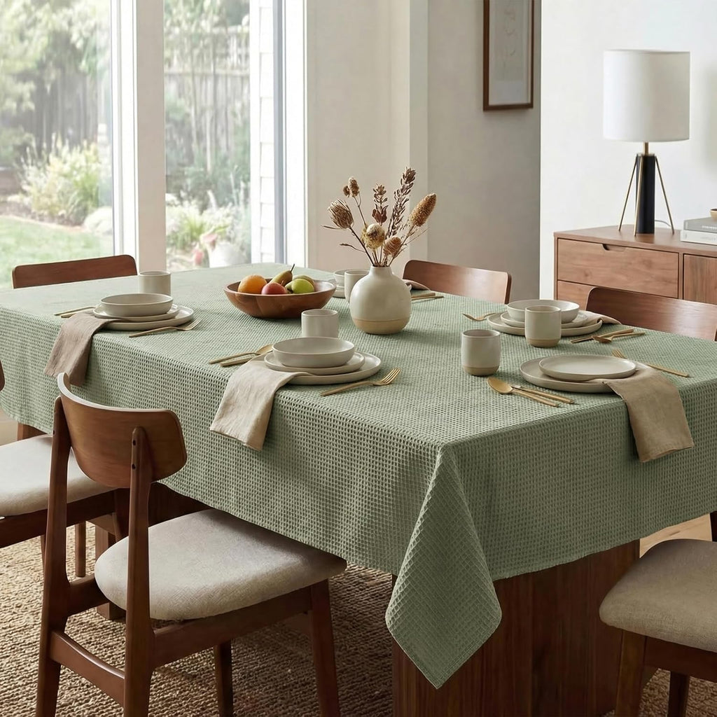 Rectangle Tablecloth Waffle Textured Waterproof Table Cloth Stain Resistant Wrinkle Free Washable De